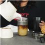 BELLE VOUS Gourde Cafe en Plastique Nervuré Noir Givré avec Couvercle - Tasse de Voyage 480 ml - Mug Voiture Réutilisable pour C
