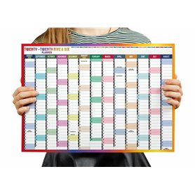 Grand planificateur mural 2025-2026 - Format A2 - Calendrier scolaire annuel - Grand planificateur annuel d'août à août - Année