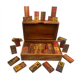 Crafty Artisan Jeu de table Dominos 56 pièces fabriqué à la main dans une boîte de rangement en bois massif fait à la main