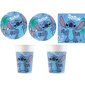 Procos Stitch Lot de 52 serviettes en papier 2 plis 2 plis 16 assiettes 23 cm 16 tasses 200 ml