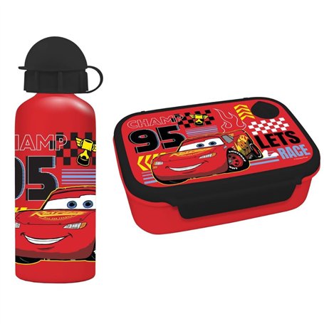 Disney Cars Kids Boîte à déjeuner pour enfants – Boîte à sandwich Cars 'Champ 95' et bouteille d'eau en aluminium 500 ml – Ensem