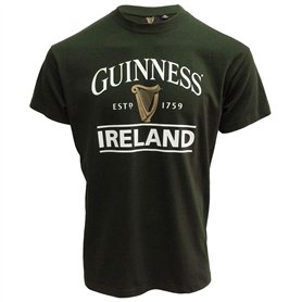 Bottle Green Guinness T-Shirt With Ireland EST. 1759 With Gold Harp Design