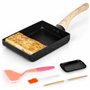 Winter Shore Kit Poele Omelette Japonaise - Poele a Oeuf Rectangle Antiadhésive avec Poignée en Bois - Comprend 1 Assiette pour