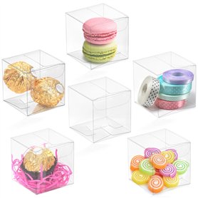 Winter Shore [Lot de 100] 5 cm Petite Boite Transparente Cadeau en Plastique - Boite Macarons Transparent Alimentaire - Boite Tr