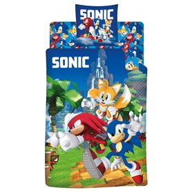 Aymax Parure de lit 3 Pièces Sonic - Housse de Couette 140x200 cm + Taie d'oreiller 63x63 cm + Drap-Housse Assorti 90x190 cm