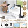Robinet de cuisine noir avec affichage de la température, robinet d'évier de cuisine extensible et pivotant à 360°, haute pressi