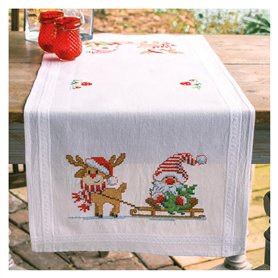 VERVACO Kit Point De Croix Pré-Imprimé Chemin De Table GNOME ET RENNE Broderie Kit Complet Adulte Loisir Créatif Maison Decorati