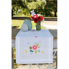 Vervaco Kit Broderie Pré-Imprimé Chemin De Table FLEURS DE PRINTEMPS & PAPILLON Complet Set DIY Adulte Decoration Manuelle Loisi