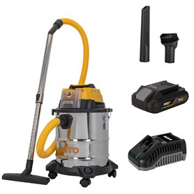 VITO Aspirateur Eau et poussières 20 L 180W + Batterie Lithium 2 AH + Chargeur 20 V