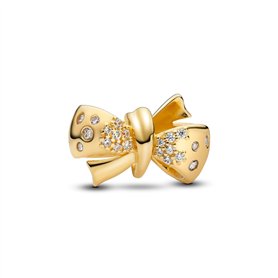 PANDORA Moments 763442C01 Breloque en forme de nœud scintillant en argent sterling avec alliage métallique plaqué or et zircone