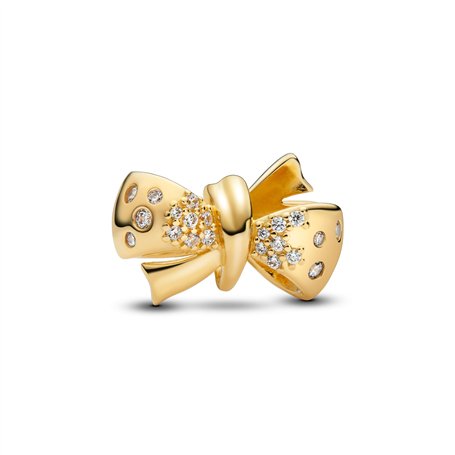 PANDORA Moments 763442C01 Breloque en forme de nœud scintillant en argent sterling avec alliage métallique plaqué or et zircone