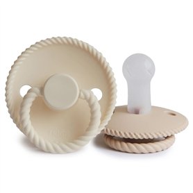 FRIGG Rope Lot de 2 sucettes | Sucette en silicone | Sans BPA | Fabriqué au Danemark | Tétine Cerise Symétrique |(Cream/Croissan