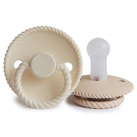 FRIGG Rope Lot de 2 sucettes | Sucette en silicone | Sans BPA | Fabriqué au Danemark | Tétine Cerise Symétrique |(Cream/Croissan
