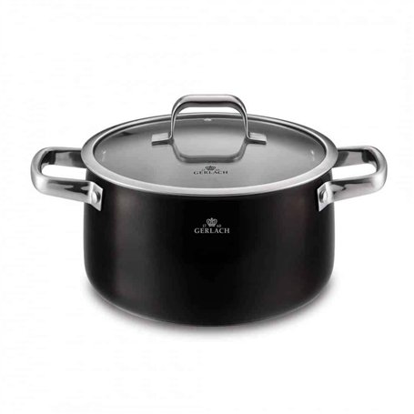 Gerlach 1760 Faitout Ø24 cm 5 l En Acier Inoxydable Couvercle En Verre Tous Feux Dont Induction Noir Prime