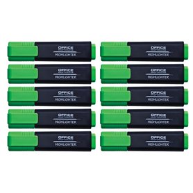 OFFICER PRODUCTS Lot de 10 surligneurs fluorescents - Couleur : vert - Encre non toxique - Pointe biseautée - Qualité supérieure