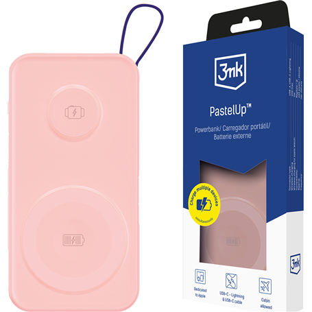 Powerbank Pastel Up 10000mAh 2 ports USB A+C 22.5W Rose 3MK