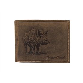 Green Deed - Portefeuille Homme en Cuir Véritable - Motif : Sanglier – 12x9x3 cm – Compartiments pour Cartes de Crédit – Poche F