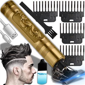Retoo Tondeuse cheveux et barbe en acier doré avec jeu de douilles (1