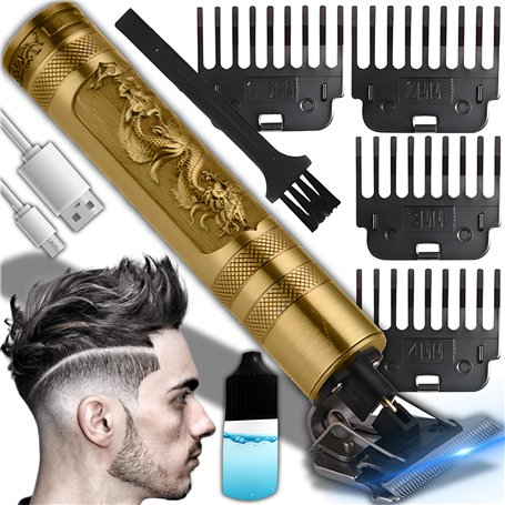 Retoo Tondeuse cheveux et barbe en acier doré avec jeu de douilles (1