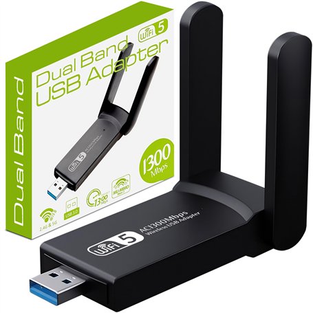 Retoo WiFi Puissante CLE AC867Mbps Adaptateur USB 3.0 Double Bande Dongle WiFi Carte pour Portable 2.4G 5GHz Compatible avec Win