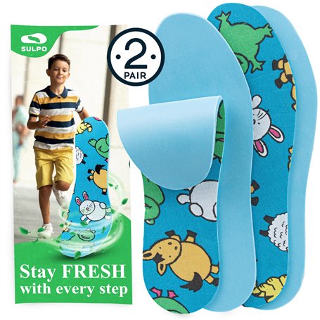 SULPO 2 paires de semelles intérieures pour enfants avec dos en latex et coton - semelles souples pour chaussures scolaires