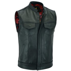 Leatherick Gilet de moto en cuir véritable pour homme de style SOA Groove Club de Gilet de motard noir (FR/ES