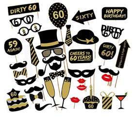 Veewon 60e fête d'anniversaire Party Booth Props Unisexe Funny 36pcs DIY Kit Convient pour His Or Hers 60ème Anniversaire Celebr