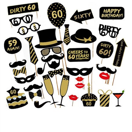 Veewon 60e fête d'anniversaire Party Booth Props Unisexe Funny 36pcs DIY Kit Convient pour His Or Hers 60ème Anniversaire Celebr