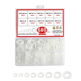 Lot de 680 rondelles en plastique M2 M10 - Blanches - Rondelles d'écartement en nylon - 10 tailles - Rondelles d'étanchéité plat