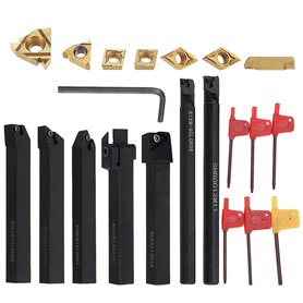 21 pièces Tour Outil de Tournage 45 HRC Multifonction Tournage en Métal Dur Inserts Titulaires Bar Alésoir avec Clés pour Tour O