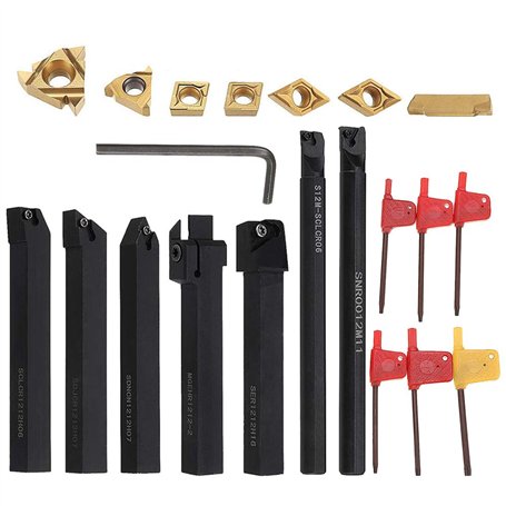 21 pièces Tour Outil de Tournage 45 HRC Multifonction Tournage en Métal Dur Inserts Titulaires Bar Alésoir avec Clés pour Tour O