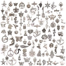 ZARRS 100 Pièces Breloques Argentées Mixte Charms Pendentifs