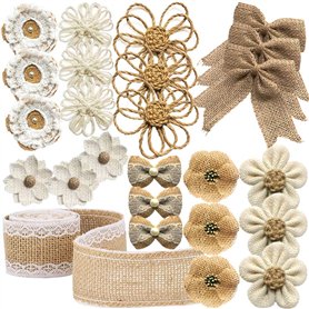 25 Pièces À La Main En Toile De Jute Naturelle Rose Fleurs Pour L'artisanat