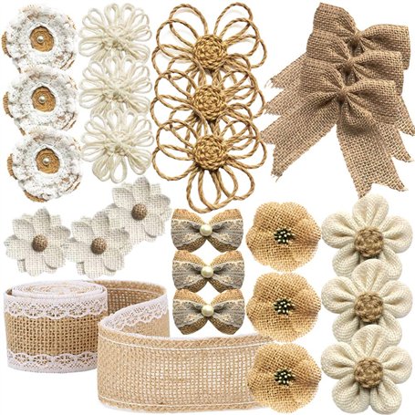 25 Pièces À La Main En Toile De Jute Naturelle Rose Fleurs Pour L'artisanat