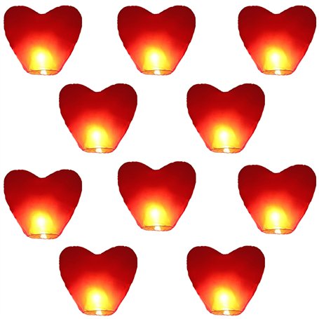 VAIIEYO Lot de 10 Lanternes Chinoises Volantes en Forme de Cœur Rouge