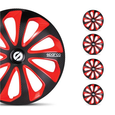 Sparco Enjoliveurs Sicilia - 15-pouces - Noir/Rouge/Carbone - Set de 4 pièces