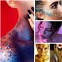Baorder 2Pcs arc-en-ciel et or corps paillettes bâton, visage cheveux maquillage de Noël, sirène scintillante paillettes cheveux