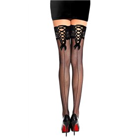 PrettyLoveHose Bas Resille Noir Dentelle Lacet Noir Rouge Noeud Effet Couture Autofixant Silicone