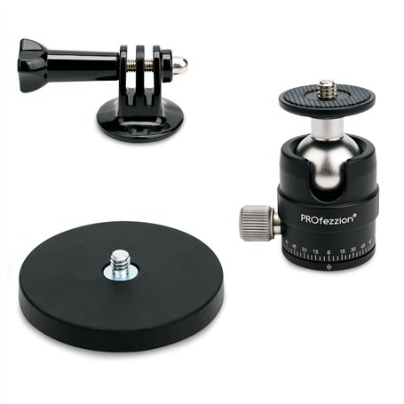 PROfezzion Support de Magnétique Puissant avec Mini Rotule à Rotation 360° pour Gopro Hero 13/12/11/10/9/8/7/6