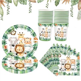 Vaisselle Jetable Anniversaire Animaux - Fournitures de Fête pour 20 Invités