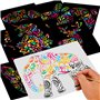 Qpout 21pcs Ensemble de Papier à gratter pour Enfants, 10 Papier à gratter 10 Animaux Dessin pochoirs 1 Stylo en Bois pour garço