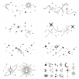 8 Feuilles Tatouages Temporaires Tatouages Semi-Permanents Lune Étoile Tatouage Imperméable Durée de 1-2 Semaines pour Femme Hom