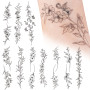 10Pcs Tatouage Temporaire Plante Noire Vigne Fleur Autocollant Tatouage Ephémère Etanche pour Femme