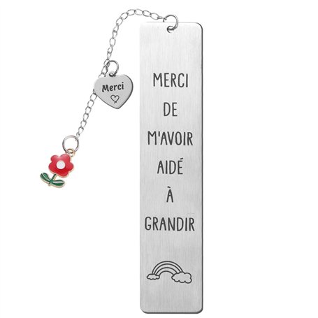 Cadeau Maîtresse d’École Marque Page avec Boîte “Merci de m'avoir aidé à grandir” Signet pour Remerciement Enseignant Fin d'anné
