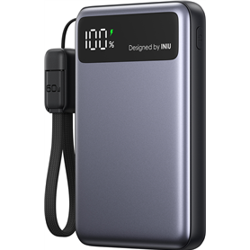 Powerbank Pocket Pro Slim 10000mAh 3 ports USB A+2C 45W PD/QC Câble attaché Noir Iniu