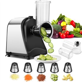Meykey YF002 Coupe-légumes électrique automatique en acier inoxydable 250 W avec 5 lames pour différents légumes avec commande à