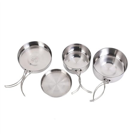 Wuudi Vaisselle de Camping 4 Pièces Batterie de Cuisine Portable