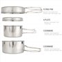 Wuudi Vaisselle de Camping 4 Pièces Batterie de Cuisine Portable, Légère Batterie de Cuisine Combinée en Acier Inoxydable Kit de