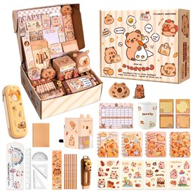 Trousse Capybara Kawaii Papeterie Set: Ensemble avec Crayons Autocollants Taille Crayon - Coffret Cadeau Enfants