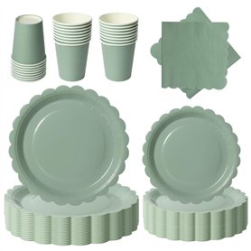 PYAILI Anniversaire Vaisselle de fete 96 Pièces Vert Party Assiettes en Papier Set Assiettes de Fête Papier Tasses Serviettesr